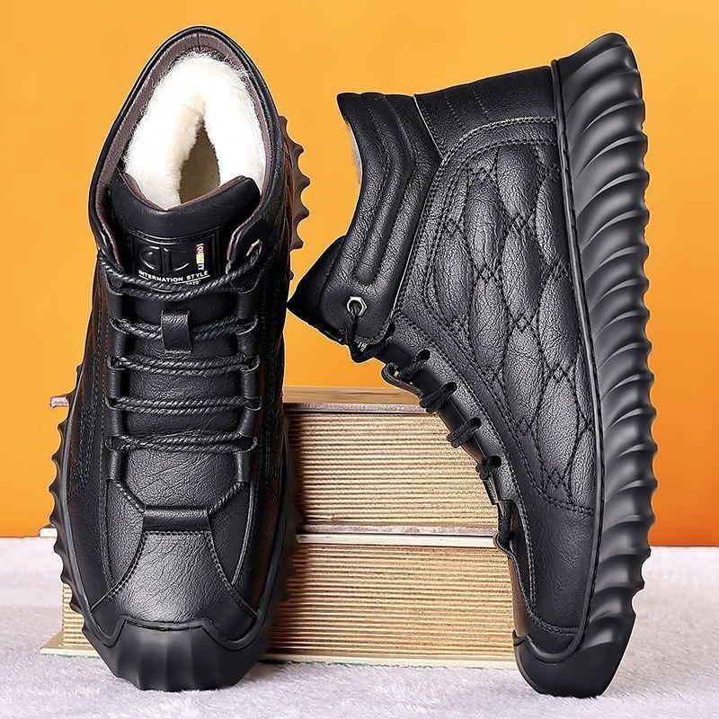 Spring Leather Men's Leather Shoes Cotton Shoes Velvet Casual Leather Shoes Thickened Wool Warm Non-slip Snow Boots