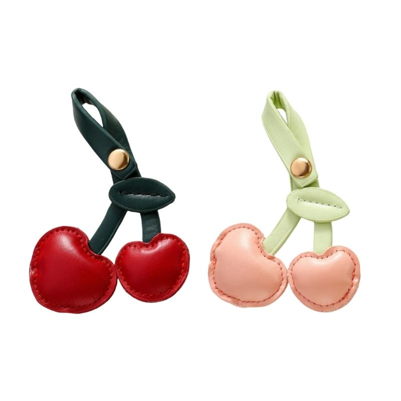 3D Cherry Keychain Charm Bag Accessory Fashionable PU Leather Fruit Shape Key Ring Ornament for Women Handbag Decoration