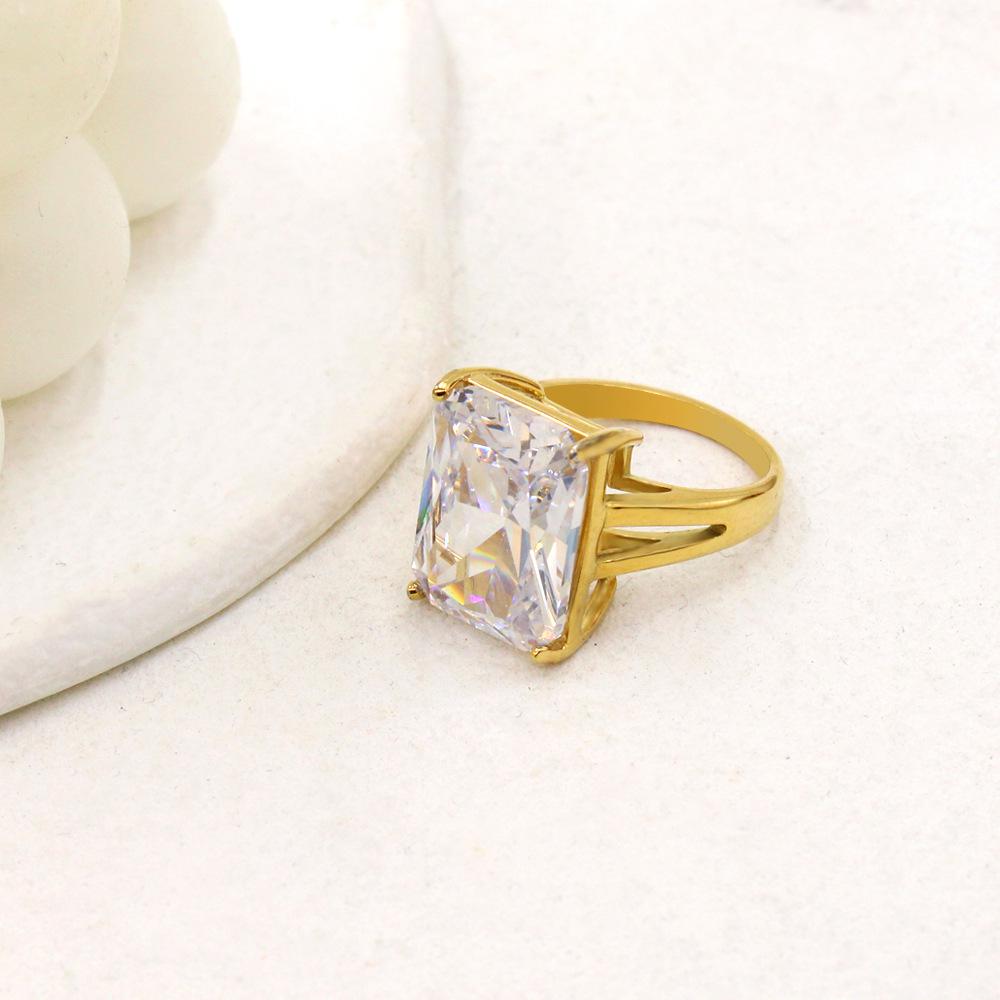 Korean INS Style Square Diamond Textured Titanium Steel Ring, 18K Gold Plated, Simple Punk Design.