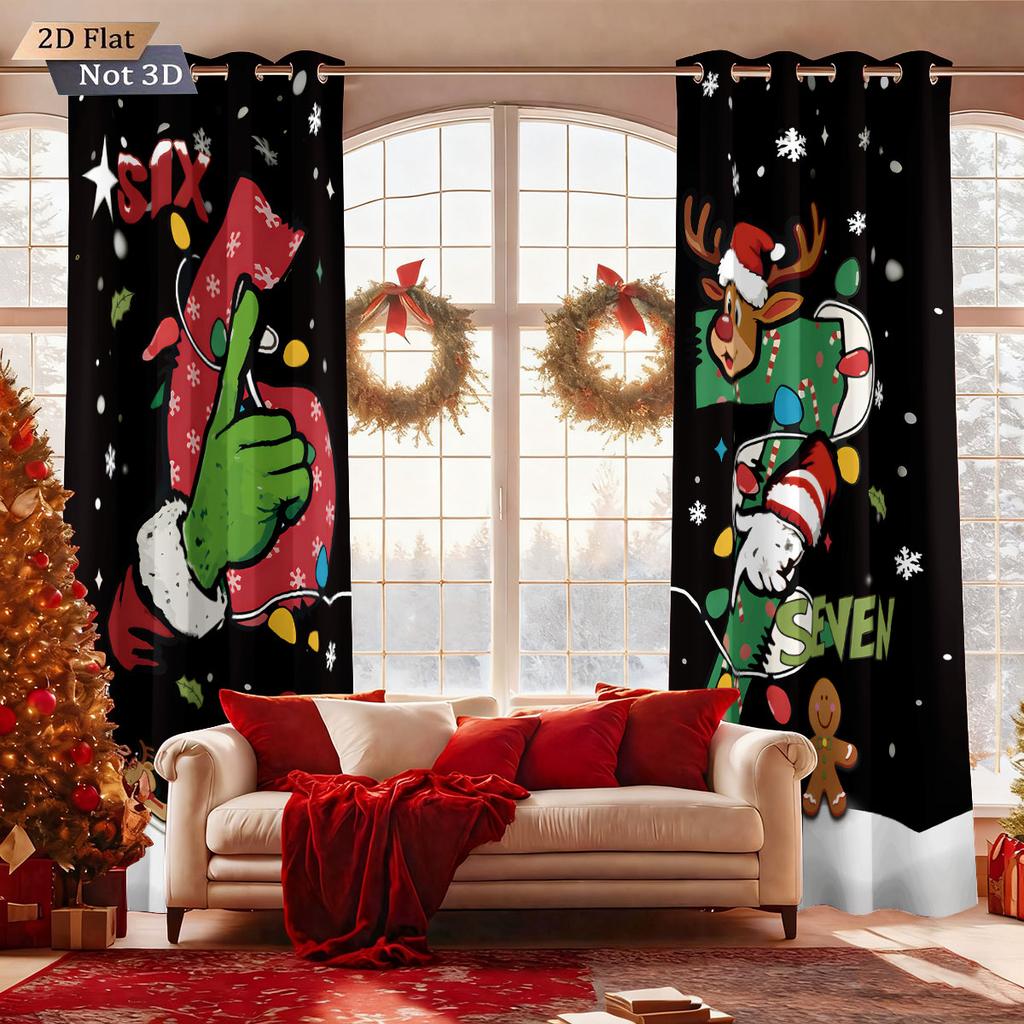 2Pcs Merry Christmas 67 Element Printed Perforated Blackout Curtains In Various Sizes Living Room Bedroom Insulation Decoration