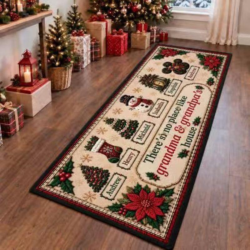 Christmas Stocking Long Runner Rug Non Slip Washable Floor Mat for Kitchen Hallway Entryway Happy New Year Home Decor