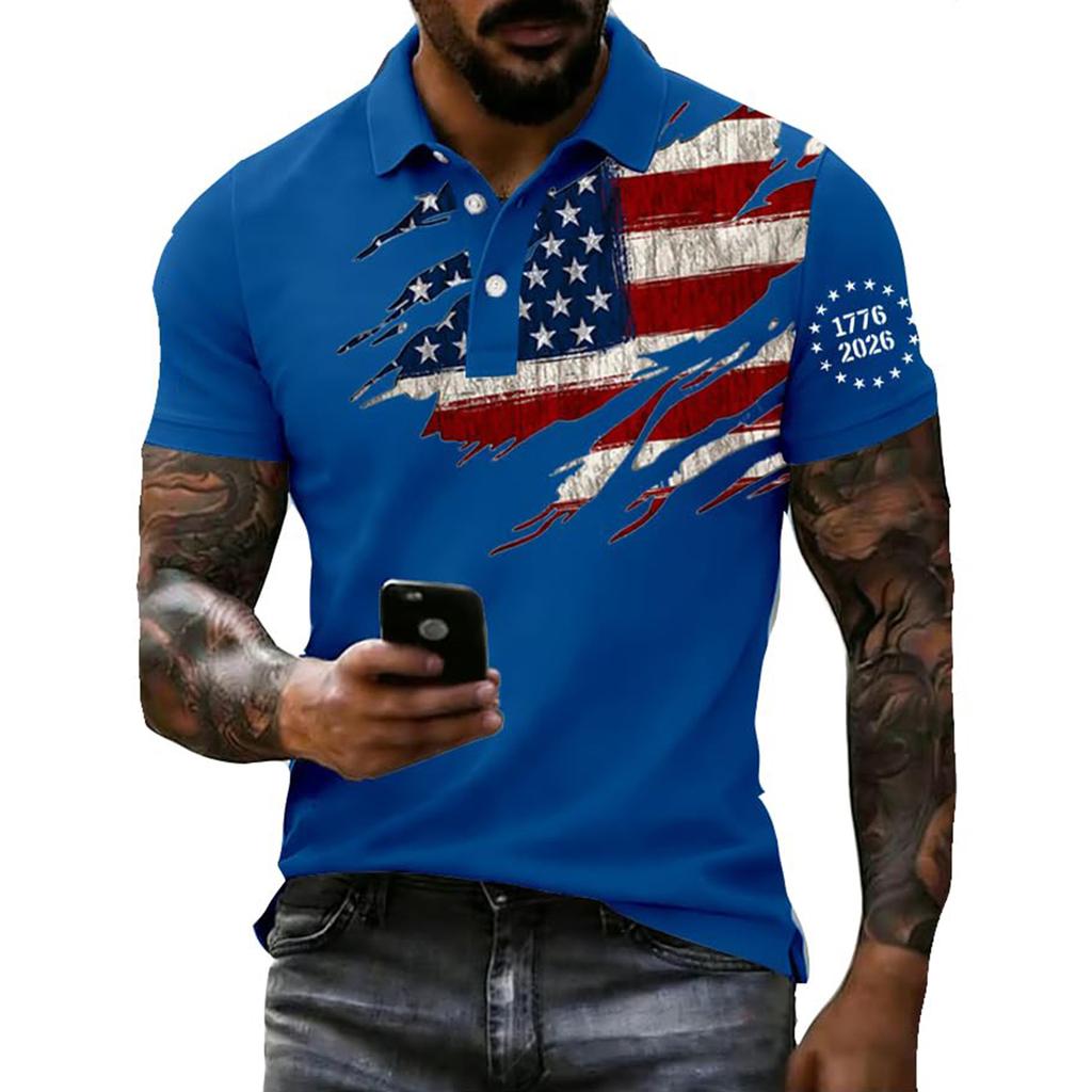 Men's Loose And Casual Flag-print T-shirt, Short Sleeve Shirt