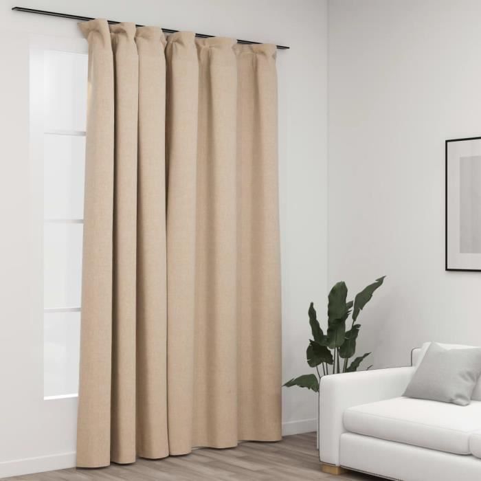 VidaXL Rideau occultant d'aspect de lin avec crochets Beige 290x245 cm