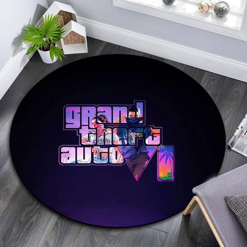 Grand Theft Auto,Round Area Rug,Carpet Rug for Living Room Bedroom Sofa Playroom Decor,Non-slip Floor Mat