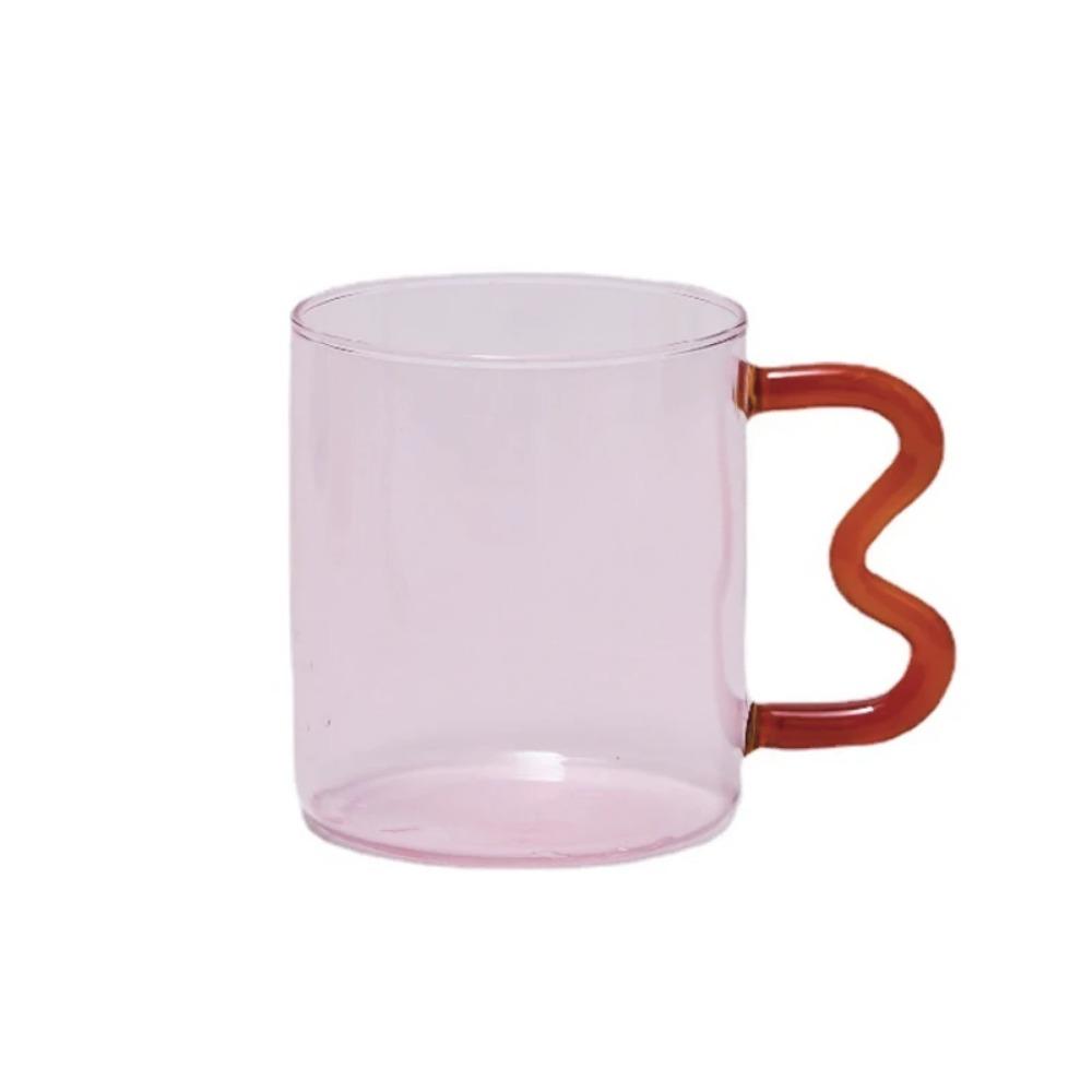 Cană de Cafea Cană de Sticlă Colorată cu Ureche Făcută Manual Simplă Ondulată Ceașcă de Cafea pentru Apă Caldă Pahar Cadou Veselă 300ml