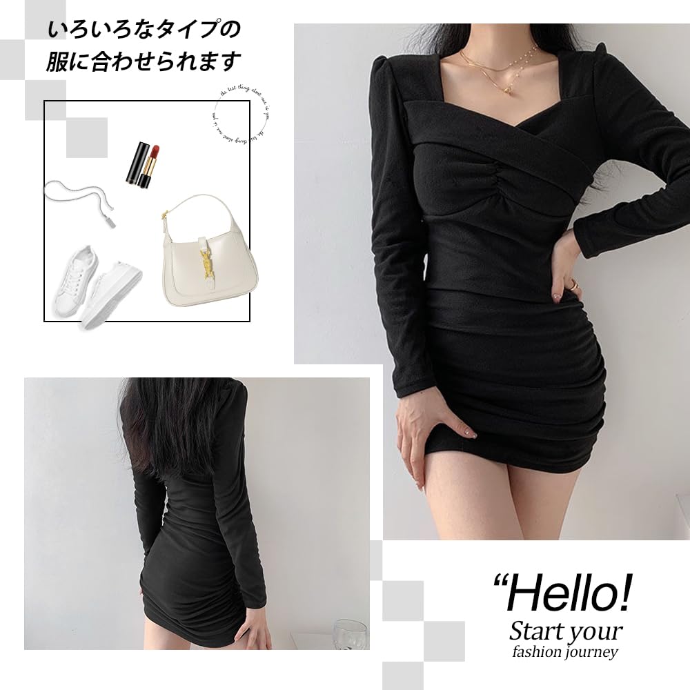 PHOLEEY Sexy Tight Short Long Korean Party Solid Square Mini Hip Women's Dress, Length, Sleeves, Bodycon, Slimming, Style, Dress, Color, Stylish,
