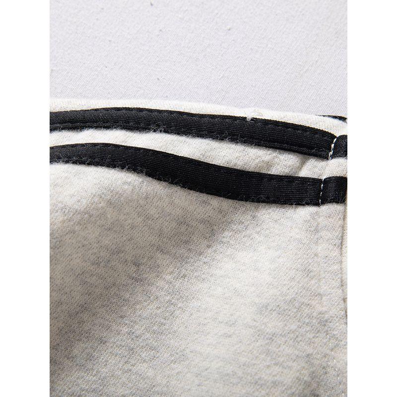 Men's Autumn and Winter Warm Fleece-Lined Thick Striped Color-Block Sweatshirt, Youthful Loose Casual Zip-Up Jacket with Stand Collar, Trendy