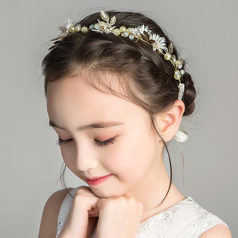 

Korean Style Mori Girl Floral Pearl Princess Headband for Children s Performances