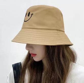 Bucket hat women sunshade sunscreen hat travel beach basin hat embroidery Korean version double-sided smiley hat