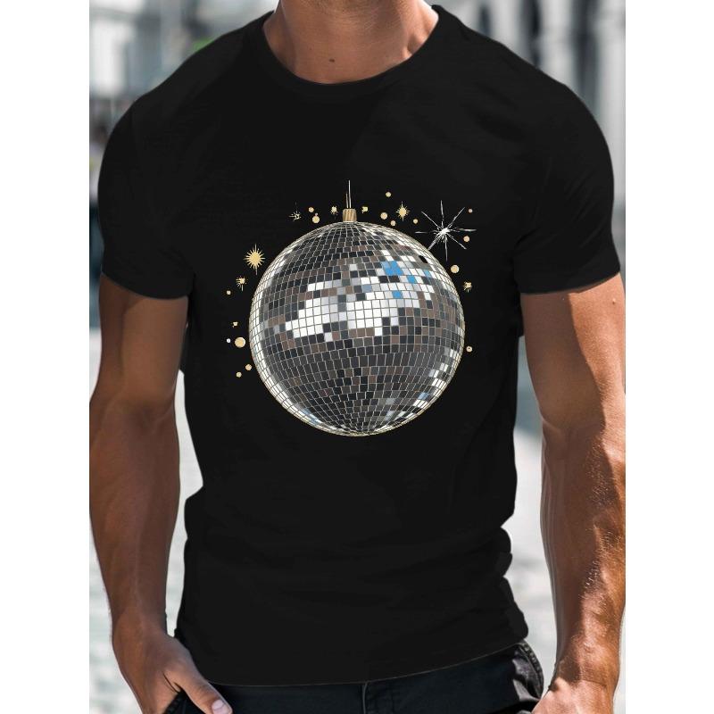 Plus Size Men's Summer T-shirt, Detailed Disco Ball Illustration Graphic Print Short Sleeve Tees Trend Casual Tops for Daily Life,  PLUS SIZE