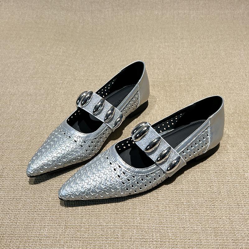 Day delivery~ Hollow knitting word belt Mary Jane shoes women's new summer breathable low heel shallow mouth single