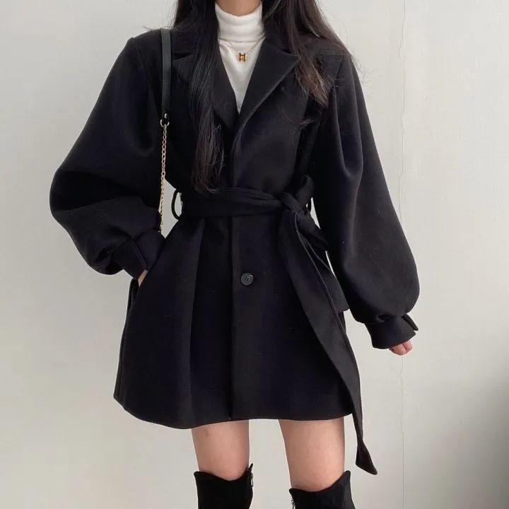 

Women s Tailored Wool Blend Coat Winter Outerwear Slim Fit Single Breasted Long Sleeve Button Front Overcoat S чёрный
