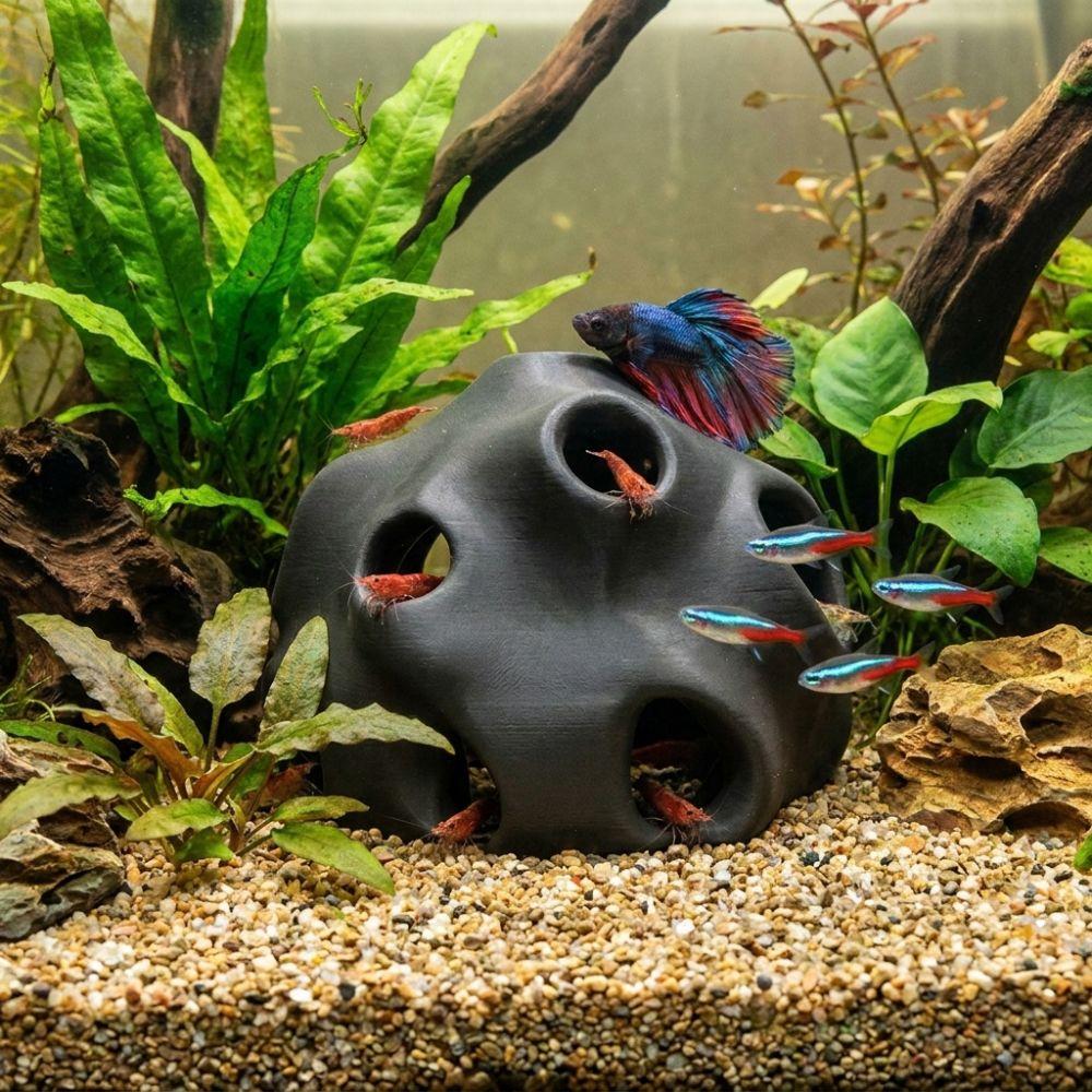 Plastic Fish Refuge Cave Porous Breeding Shelter Natural Look Aquarium Tunnel Hide Tank Decor