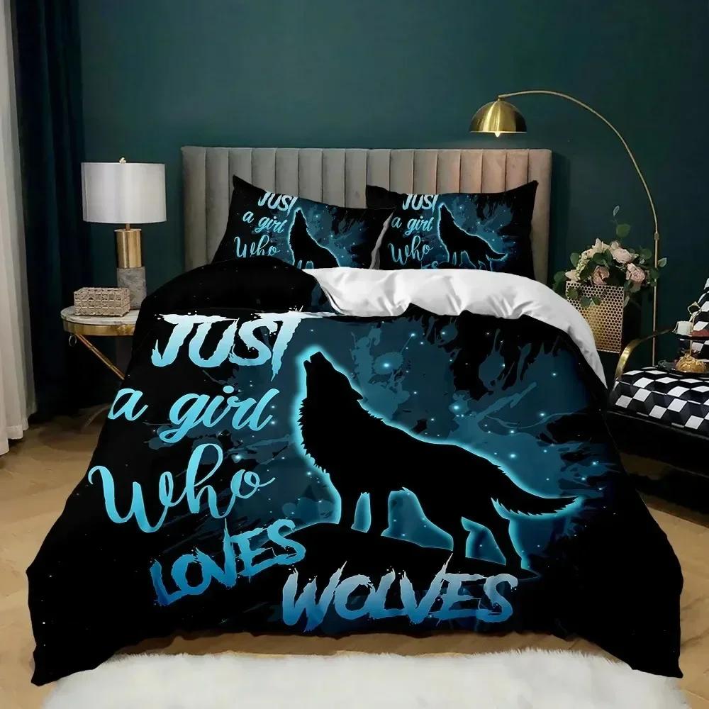 Top Howling Wolf In The Moonlit Night Bedding Set Polyester Just A Girl Who Loves Wolves Pattern Quilt Cover 70x133cm 2pcs