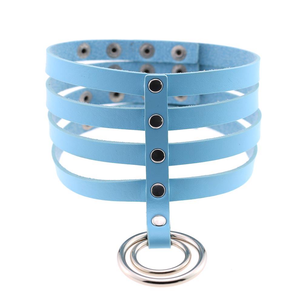 Four Row Rivet PU Leather Choker, Harajuku Punk Circular Ring Street Bar Necklace