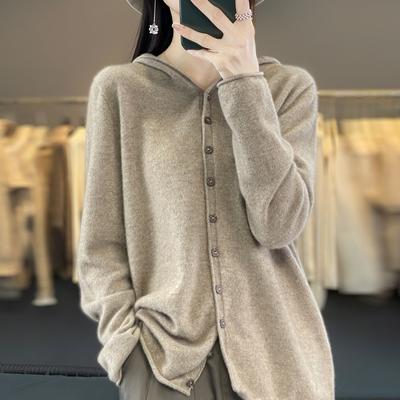 Wool Sweater Women Cashmere Cardigan Knitwear Loose Hoodie Clothing Aliselect Spring Autumn