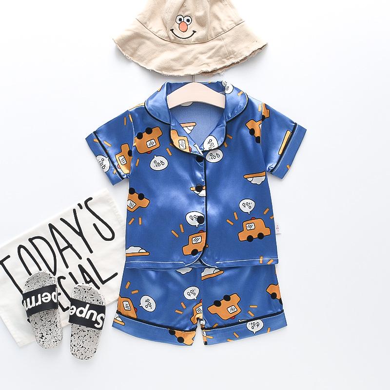 BB58 Mufurui Summer Kids' Silk Bear Cartoon Pajama Short Sleeve Two-Piece Set