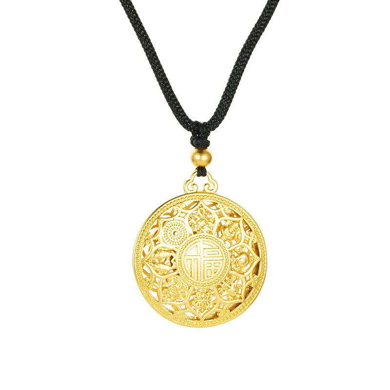 Eight Treasures, Fortune, Lotus, Hollow Out Ancient Method, Lotus, Compass, Accessories, Necklace, Pendant