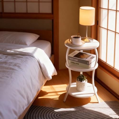 ZEXVIDA Retro Round Coffee Table, Bedside Table, Folding Side Table, 30cm Wide x 30cm Deep x 55cm High (White)