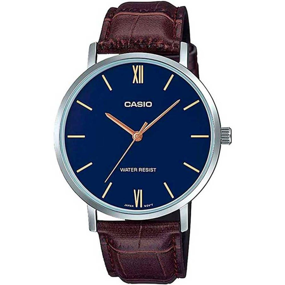 Casio Minimalistic Blue Dial Brown Leather Band Analog Watch LTP-VT01L-2B Women's