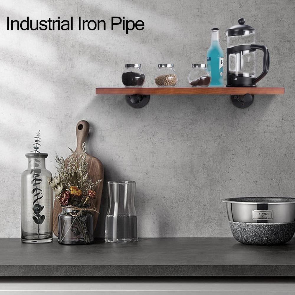 4pcs Black Iron Pipe Wall Floating Shelf Holder Heavy Duty Wall Storage Shelf Holder  Room Decor