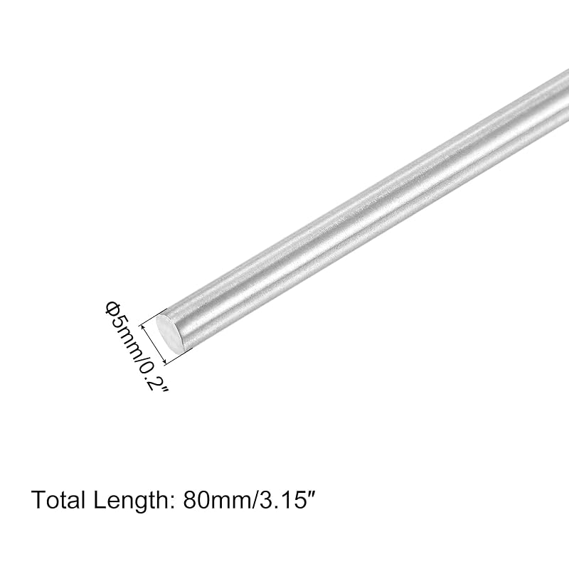 uxcell 304 Stainless Steel Round Bar 5mm x 80mm Stainless Steel Rod Solid Shaft Bar for DIY Crafts, Model Cars, Helicopters, Axle Bars, Airplanes (4