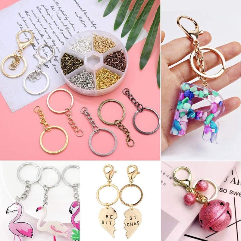 660Pcs Keychain Rings for Crafts Including 50Pieces Keychain Rings 10Pieces Lobster Clasp 600Pieces Screw Eye Pins Hooks