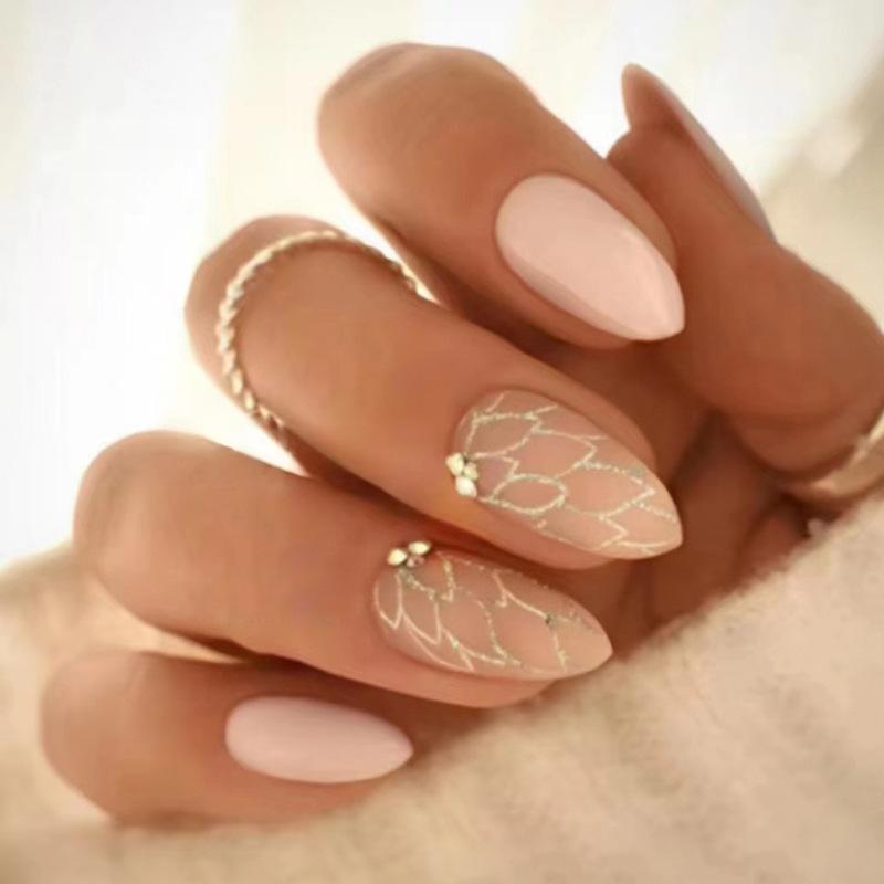 24 Stück abnehmbare ovale künstliche Nägel mit Mandelspitze, mittellang, Schmetterlingsmuster, Press-on-Fingernägel, Katzenaugen-Design, Maniküre-Spitze