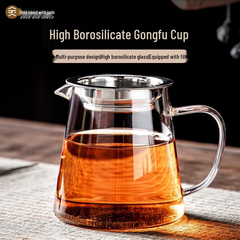Gold Inlaid Jade Glass Tea Pitcher with Stainless Steel Filter