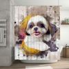 Luxury Oil Painting Dog Print Shower Curtain Waterproof Bathroom Decor Home Decoration Pink Tongue Shih Tzu Design Artistic Pet