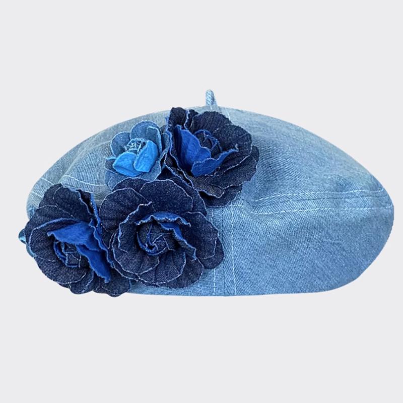 

Квіткові берети весна-літо Fow Women Camellia Pine Painter Hat Модний джинсовий берет 56-59cm світло-синій колір