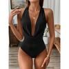 Women's Halter Neck Draped Front Sleeveless Bodysuit Solid Color Bodycon Jumpsuit