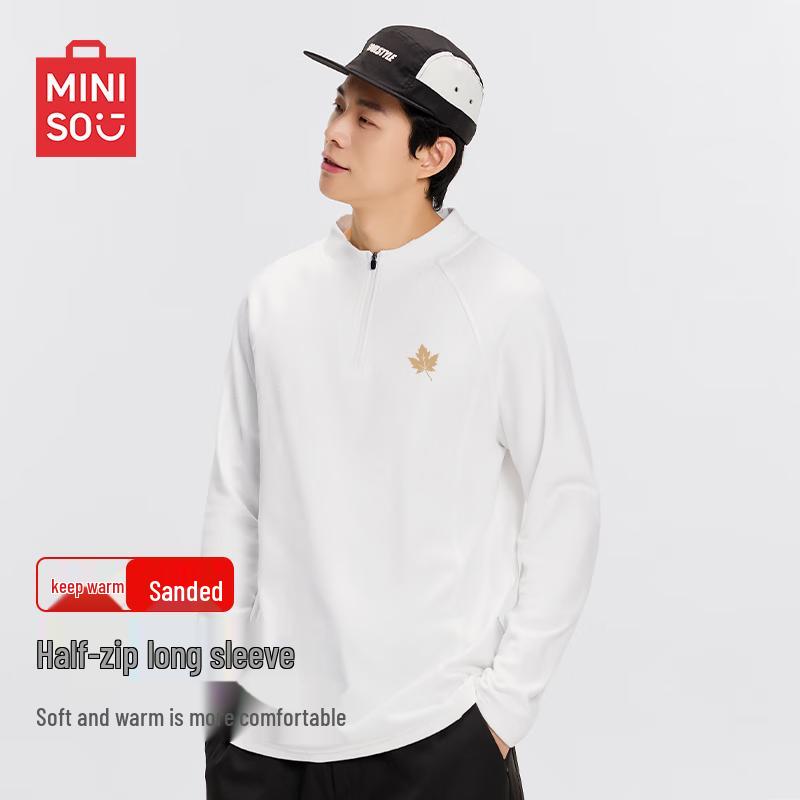 MINISO Men s Thermal Fleece-Lined Half-Zip T-Shirt XL