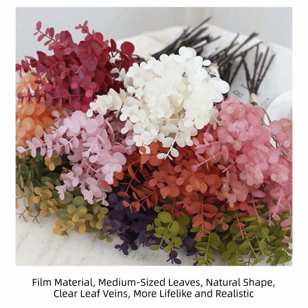 Plastic Material Artificial Eucalyptus Leaves Leaf Stems Fake Flowers Simulated Eucalyptus Flowers 6 Pieces Lot Bouquet Leaves