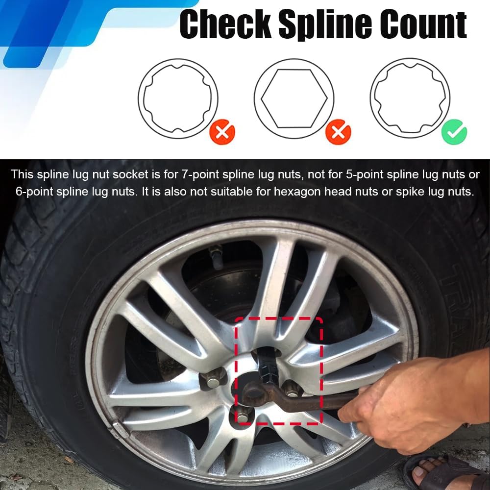 7 Spline Lug Nut Socket, Wheel Lock Key Replacement for Aftermarket 7 Spline Lug Nut, Drive Tuner Replacement Socket Key Tool Compatible with 19mm