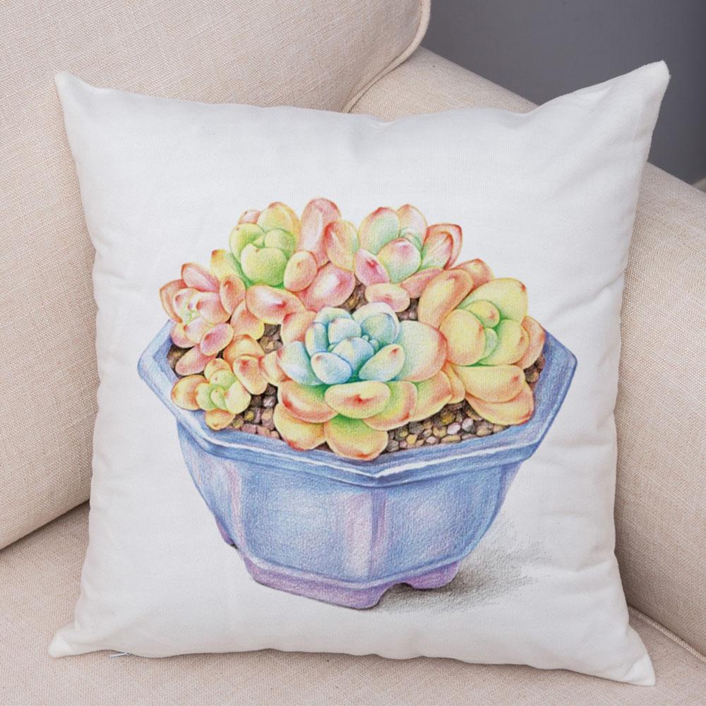Cartoon Plant Cushion Cover Bedroom Living Room Car Sofa Pillowcase Watercolor Juicy Pillowcase Ornament