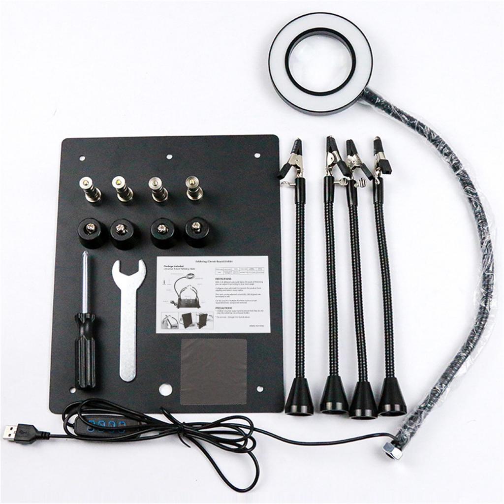 Multifunctional Helping Hands Soldering Station with 6x Magnifying Glass Light Soldering Aid Fixture for Precise Repairs