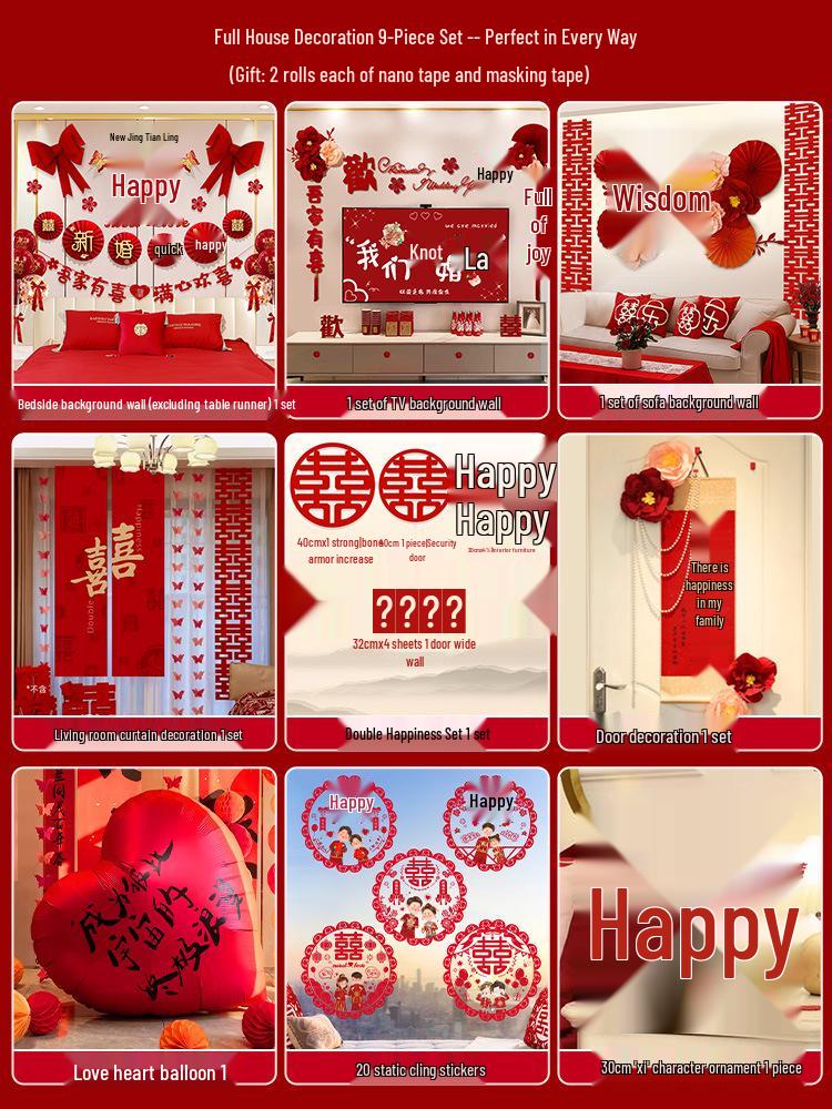 Complete Wedding Room Decoration Set: Bride & Groom's Bedroom Decor Essentials