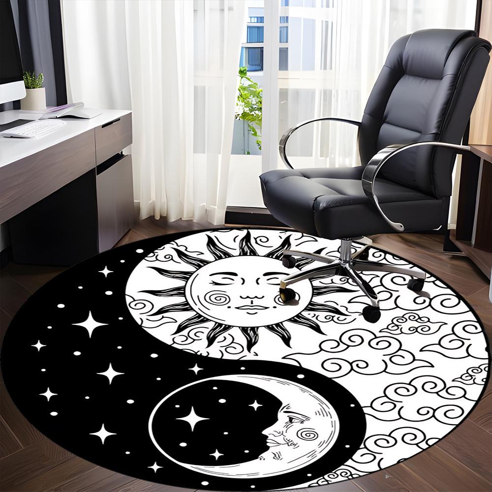 1pc Sun Moon Yin Yang Chair Carpet for Office Non-Slip, Machine Washable Rug for Office - Holiday DecorMachine Made yy251029011