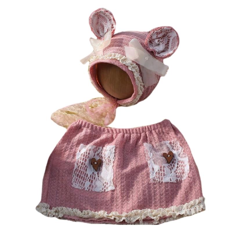 

Baby Photography Props Skirt & Bear Ear Bonnet Hat Outfit Photo Shoot Clothes Baby Infant Photography Costume Clothing 1