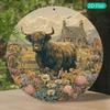 Metal Poster Vintage Highland Cow Wildflower Wall Art for Living Room