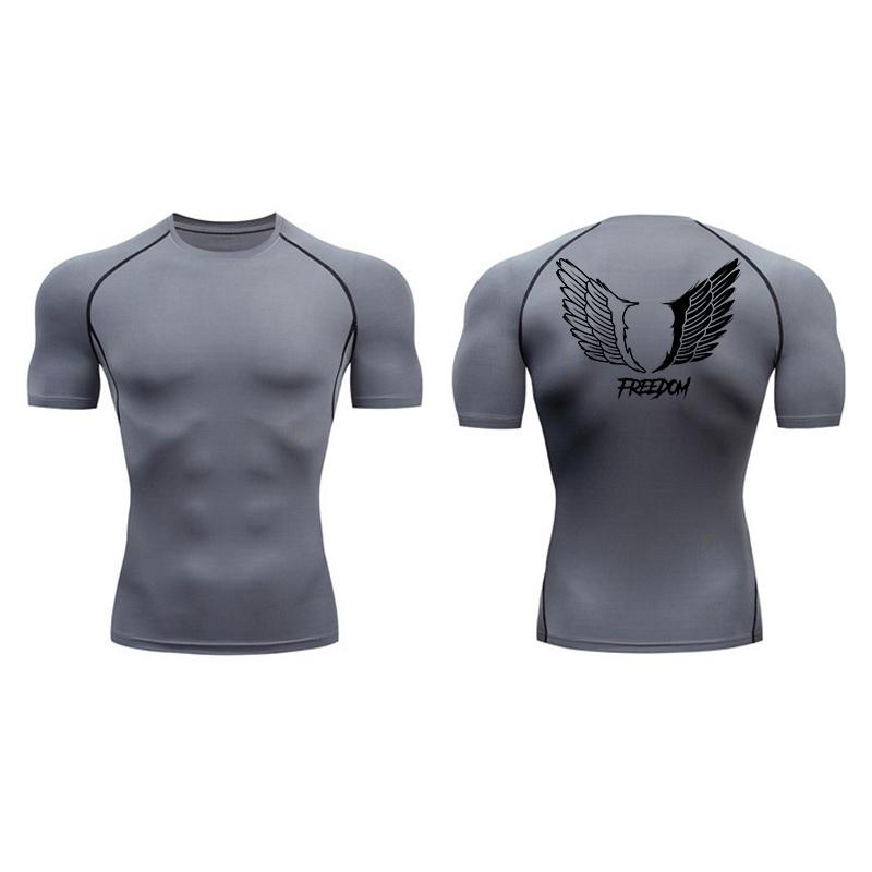 Angel Wings Freedom Print Compression Shirt for Men Sporty Quick Dry Tees Tshirt Tops Gym Workout Running Undershirts Baselayers