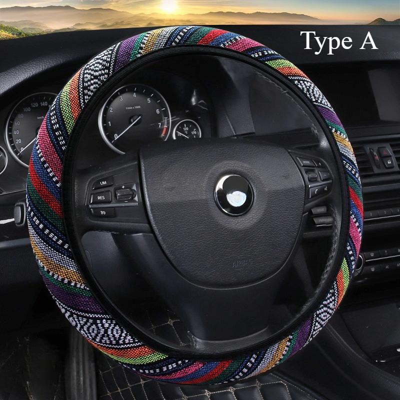 

Льняная дышащая ткань Бохо стиль автомобильные аксессуары чехол на руль без внутреннего кольца подходит для 14,5 - 15 дюймов