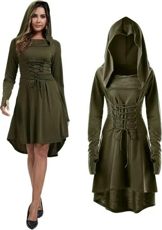 Women s Medieval Lace Hooded Renaissance Dress XXL зелёный