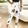 Summer Ladies Splicing Floral Prints Printed Sweatpants Loose Fit Drawstring Joggers Elastic Cuff Daily Casual Pants