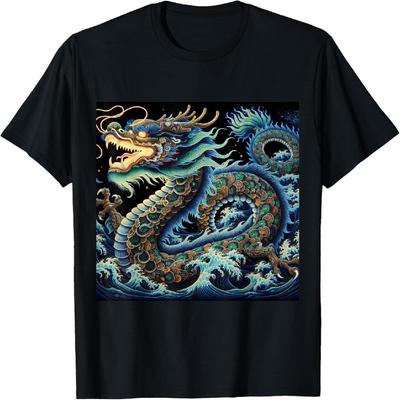 Oude Storm Draak God Shenlong Chinese Mythologie Print T-shirt