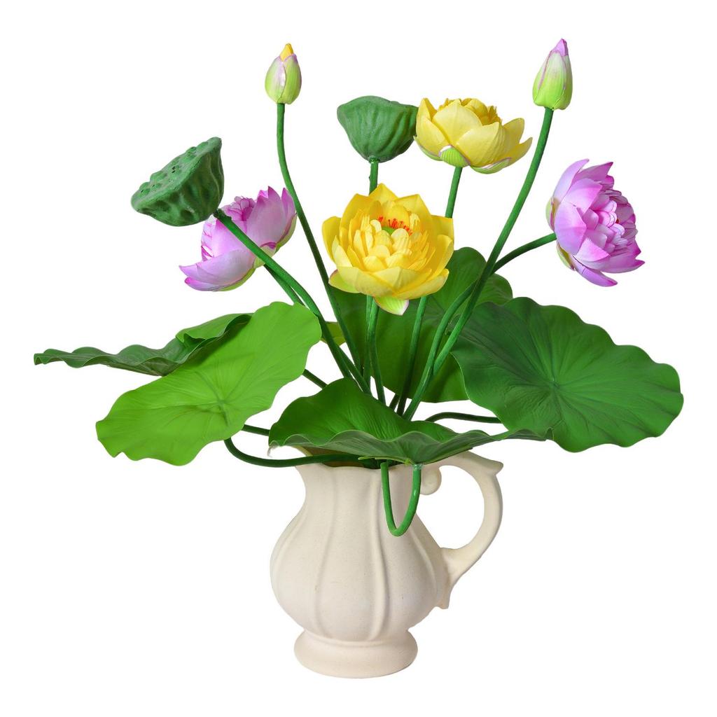 Artificial Lotus Flower with Single Stem and 7 Branches for Landscaping and Photography Props