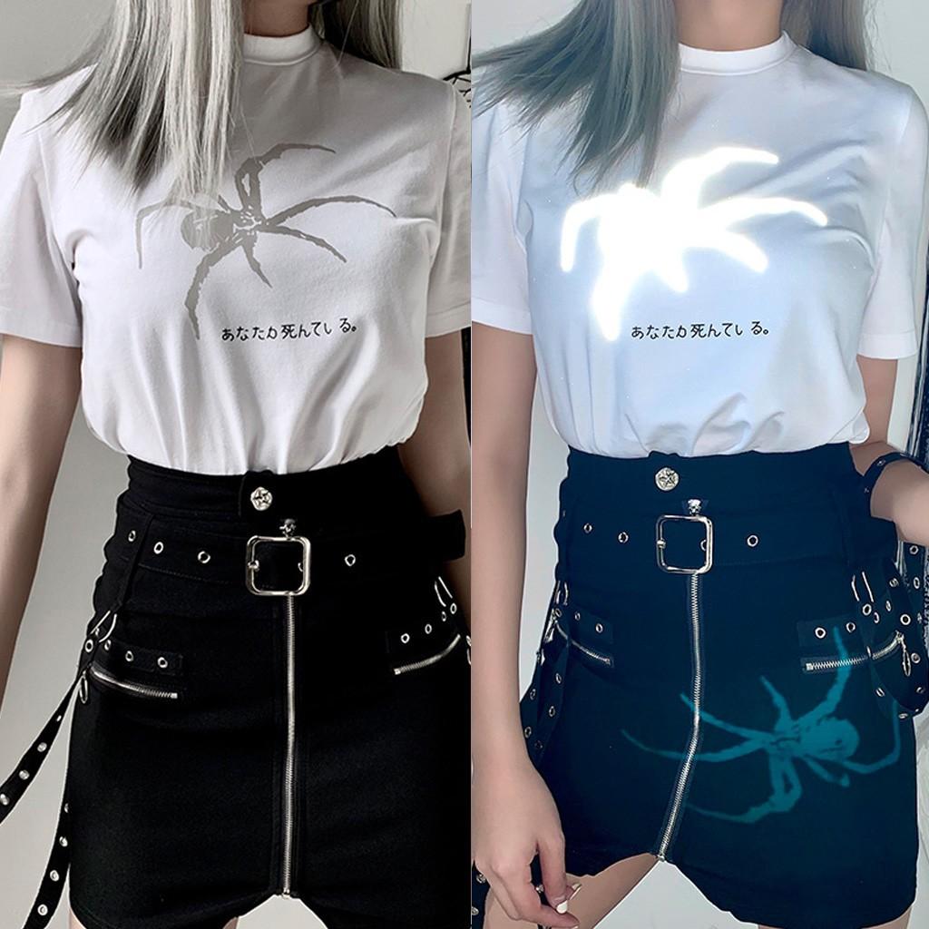 

Fashion Women s Irregular Reflective Colorblock Spider Print Casual Tops
