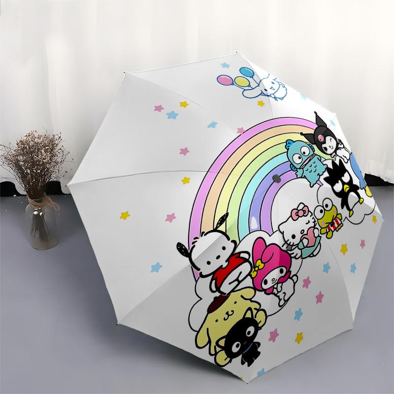Hello Kitty, Birthday Automatic Open/Close Umbrella Cute Umbrella with Cute Design, Portable 3 Fold Compact Umbrella for Men & Women, Hallow