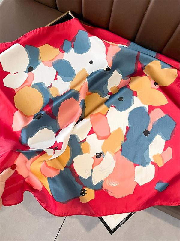 Low-key luxury womens headscarf is a must-have for spring and summer Imitation silk printed square scarf is fashionable 2024